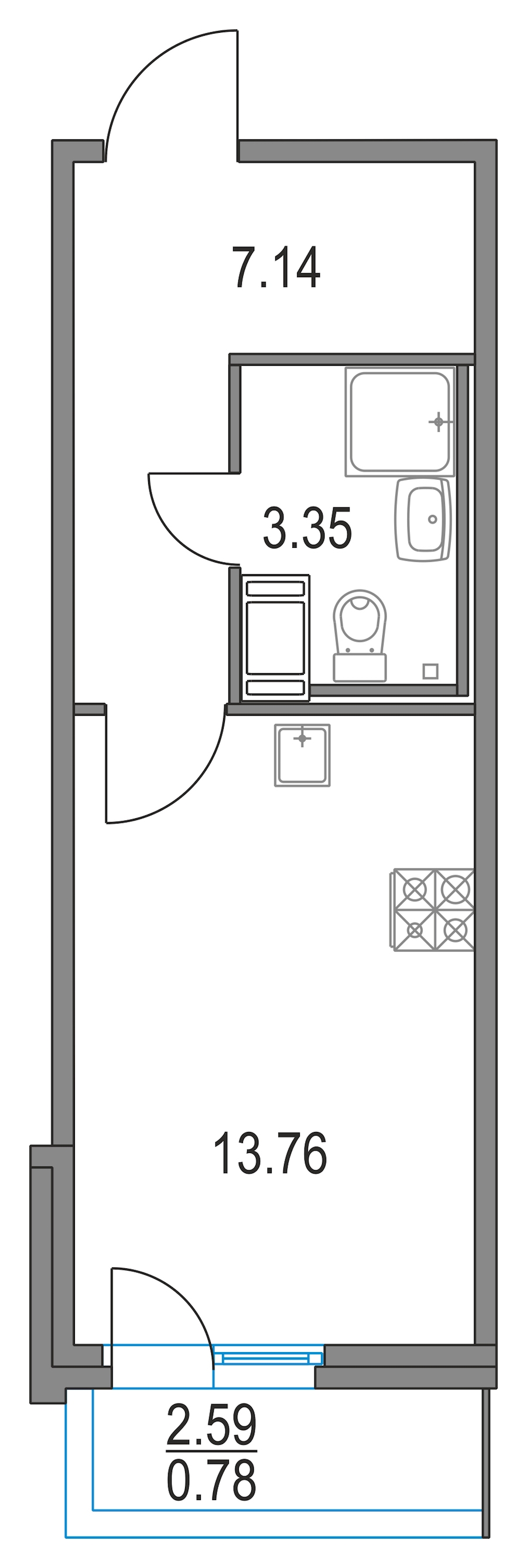 Квартира студия 24.25 м², 13/21 эт., ЖК «Приморский квартал»
